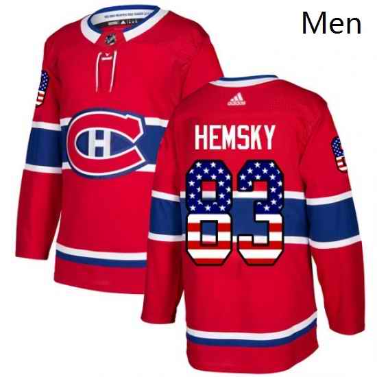 Mens Adidas Montreal Canadiens 83 Ales Hemsky Authentic Red USA Flag Fashion NHL Jersey